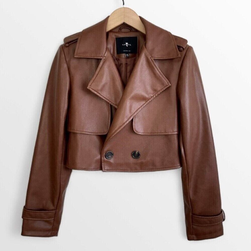 7 For All Mankind Brown Saddle Cognac Faux Leather Moto Jacket Small